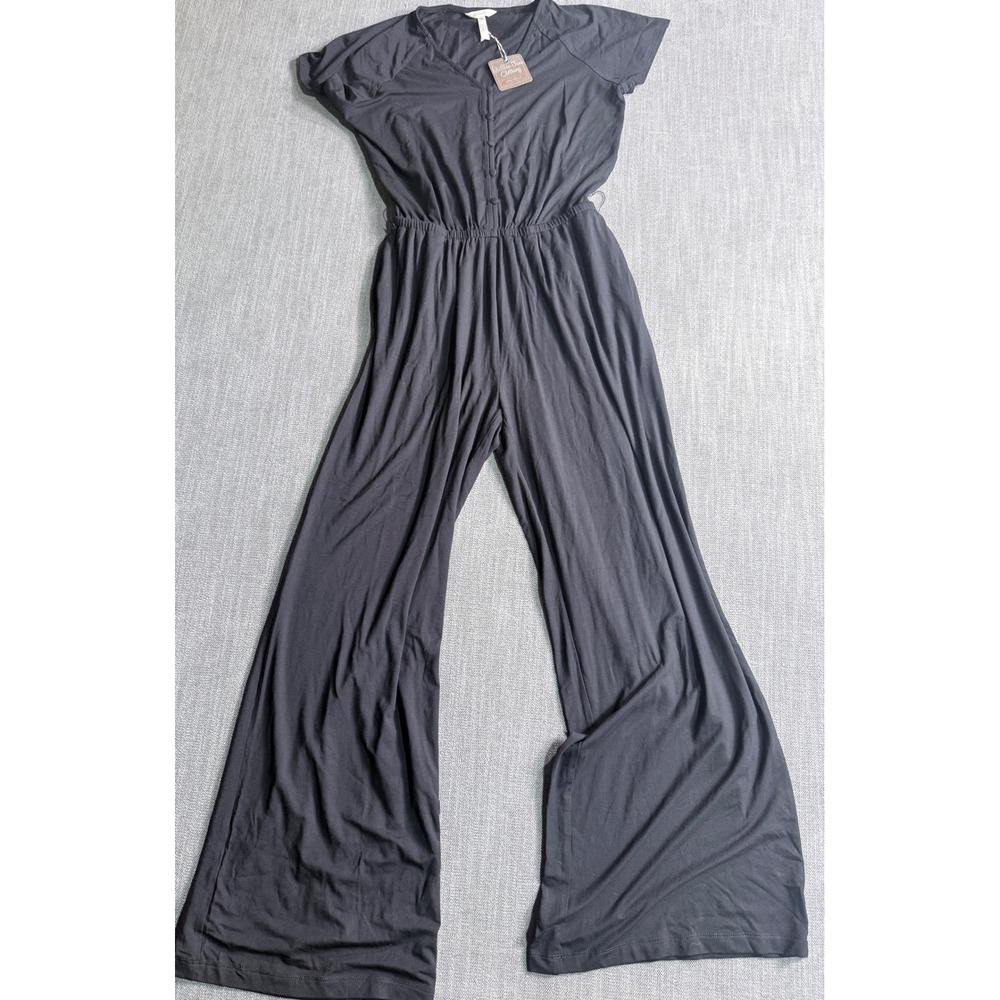 Matilda Jane Black Short Sleeve Wide Leg Jumpsuit Button Front Small NWT